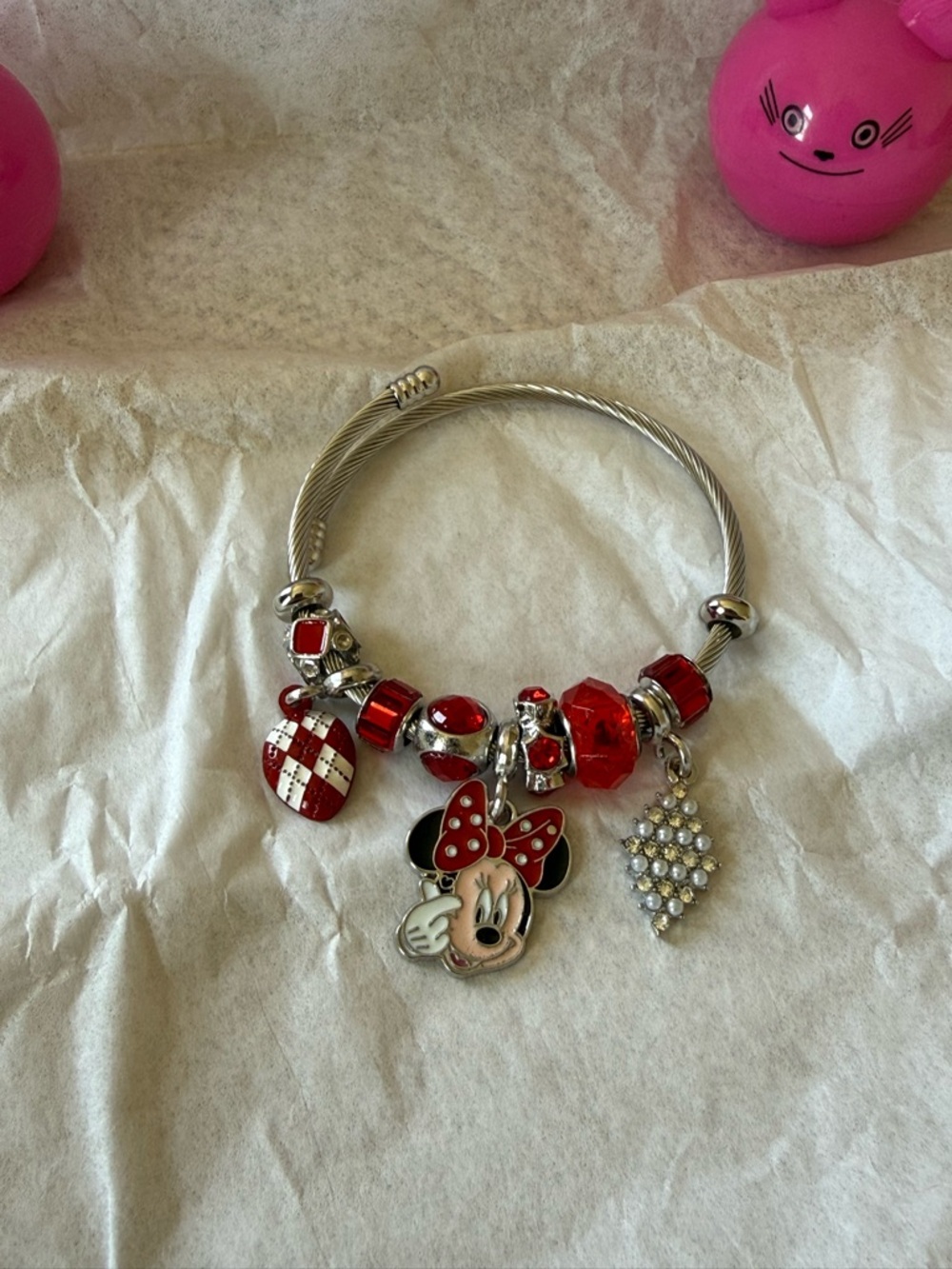 Minnie Mouse Red Charm Bangle Bracelet